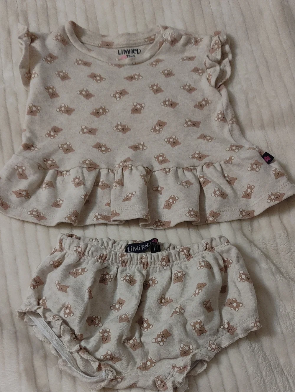 Limited Too Cream and Light Brown Bear Print Matching Set - Picture 1 of 4